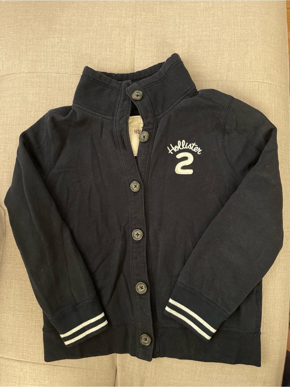 Hollister Navy Button-Front Kids Sweatshirt with White Accent